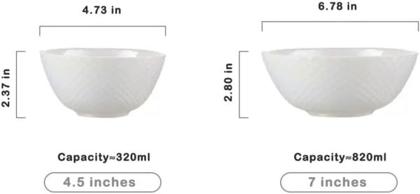 11 OZ Ceramic Soup Bowls for Kitchen White Diamond, Ultra light Set of 4 Perfect for Soup Bowls for Kitchen, Ramen Bowl, for Oatmeal, Fruit,Salad and Rice Bowl, Dishwasher & Microwave Safe (4.73 INCH)