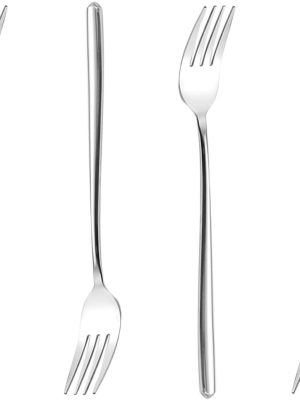 Long handle Dinner Forks Stainless Steel Round handle Dinner Forks,Korean Long handle Dessert Forks Silver Pack of 4