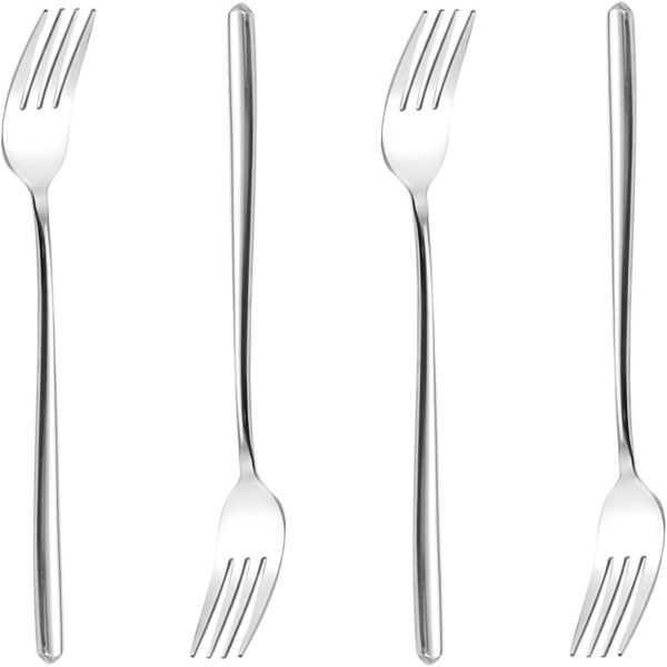 Long handle Dinner Forks Stainless Steel Round handle Dinner Forks,Korean Long handle Dessert Forks Silver Pack of 4