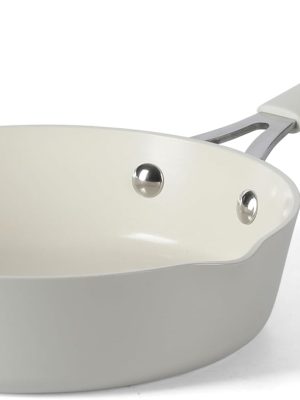 8 Inch Aluminum Fry Pan Cookware Non-Toxic Premium Ceramic Non Stick Frying Pan, Kitchen Egg Pan, Omelet Pan, , Pots and Pans, Linen White, Induction Safe