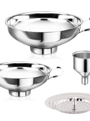 Canning Funnel with Strainer, Food Grade Funnel for Kitchen Use, Metal Large & Small Wide Mouth Funnels for Mason Jars, Stainless Steel & Dishwasher Safe