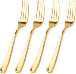 100 Pcs Gold Plastic Forks - Heavy Duty Sturdy&Durable Forks Disposable 7.4inch - Elegant Gold Forks for Dessert, Durable Plastic Cutlery for Wedding or Daily Using Valentine's Day