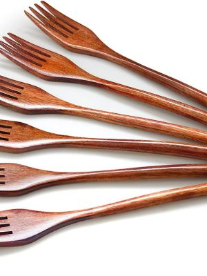 Forks,Wooden Forks,  6 Pieces Eco-friendly Japanese Wood Salad Dinner Forks Wooden Forks Set Reusable Handmade Natural Wood Flatware Set for Cooking Stirring Eating