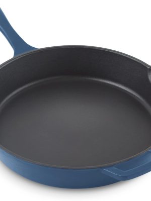 11 Inch Nonstick Cast Iron Skillet, Titanium Ceramic Coated Frying Pan, Blue