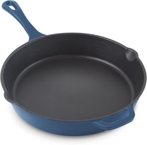 11 Inch Nonstick Cast Iron Skillet, Titanium Ceramic Coated Frying Pan, Blue