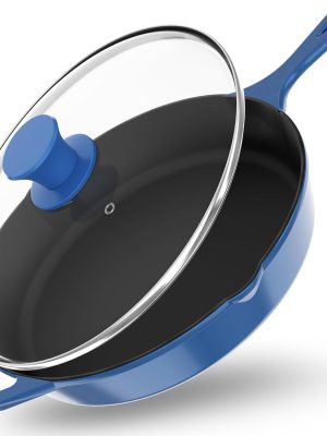 12 inch Saute Fry Pan Pre-Seasoned Cast Iron Skillet With Lid, Frying Pan, Cast Iron Pan, Safe Grill Cookware for Indoor & Outdoor Use - Cooking Gift for Men & Women (Blue)