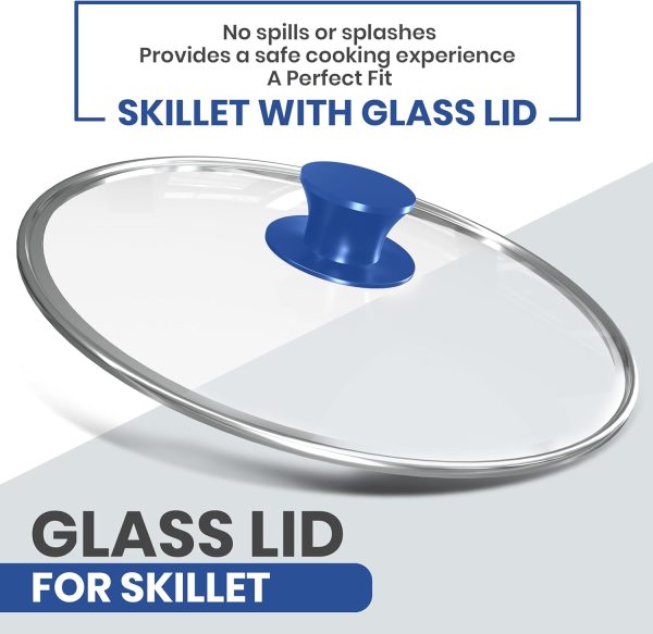 12 inch Saute Fry Pan Pre-Seasoned Cast Iron Skillet With Lid, Frying Pan, Cast Iron Pan, Safe Grill Cookware for Indoor & Outdoor Use - Cooking Gift for Men & Women (Blue)