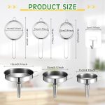 6 Pcs Stainless Steel Funnels with Fine Mesh Strainer and 6 Pcs Adhesive Hooks,Household Kitchen Canning Funnels Stainless Steel Colander Kitchen Mesh Food Filter Strainer