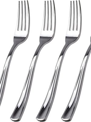 100 Piece Silver Plastic Forks - 7.4inch Silver Forks Disposable - Plastic Silverware for Dessert Cake - Heavy Duty Plastic Cutlery for Christmas Party or Daily Using
