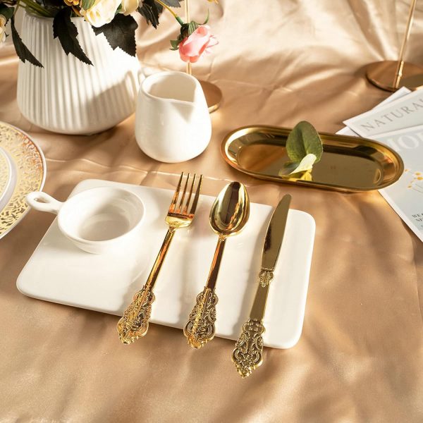 100PCS Gold Plastic Forks, 7.48inch Disposable Gold Plastic Silverware, Heavy Duty Plastic Forks for Parties, Weddings and Events