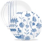 6-Piece 8.5"  Glass Lunch Plates Lightweight, Scratch Resistant - Botanical Stripes