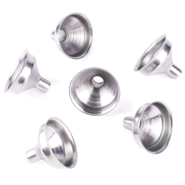 1.25" Stainless Steel Mini Funnels for Miniature Bottles, Essential Oils, DIY Lipbalms, Cooking Spices Liquids, Homemade Make-Up Fillers (6 Pack)