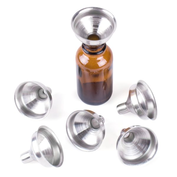1.25" Stainless Steel Mini Funnels for Miniature Bottles, Essential Oils, DIY Lipbalms, Cooking Spices Liquids, Homemade Make-Up Fillers (6 Pack)