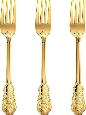 100PCS Gold Plastic Forks, 7.48inch Disposable Gold Plastic Silverware, Heavy Duty Plastic Forks for Parties, Weddings and Events