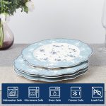 10 Inch Porcelain Dinner Plates Set of 4, Lace Dishes Set for Salad, Pasta, Soup, Dessert, Blue Roses