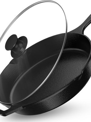 12 inch Saute Fry Pan Pre-Seasoned Cast Iron Skillet With Lid, Frying Pan, Cast Iron Pan, Safe Grill Cookware for Indoor & Outdoor Use - Cooking Gift for Men & Women (Black)